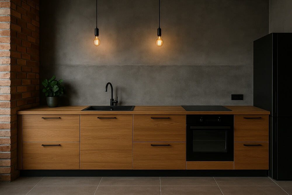 kuchnia loft w stonowanej palecie barw