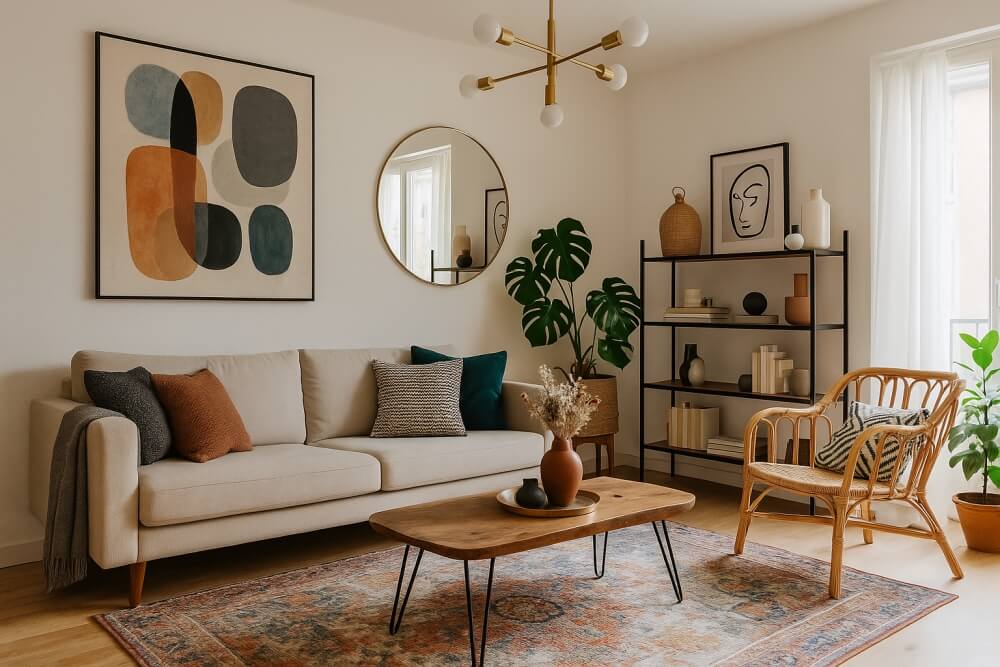 eklektyzm w aranżacji salonu w bloku