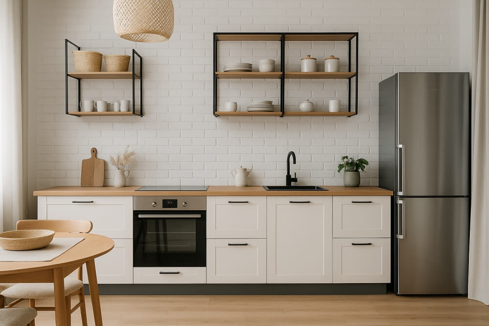 kuchnia loftowa z dodatkiem stylu scandi