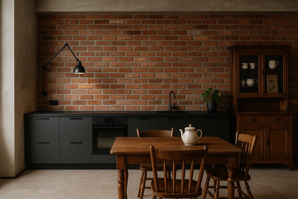 kuchnia loft połączona ze style vintage