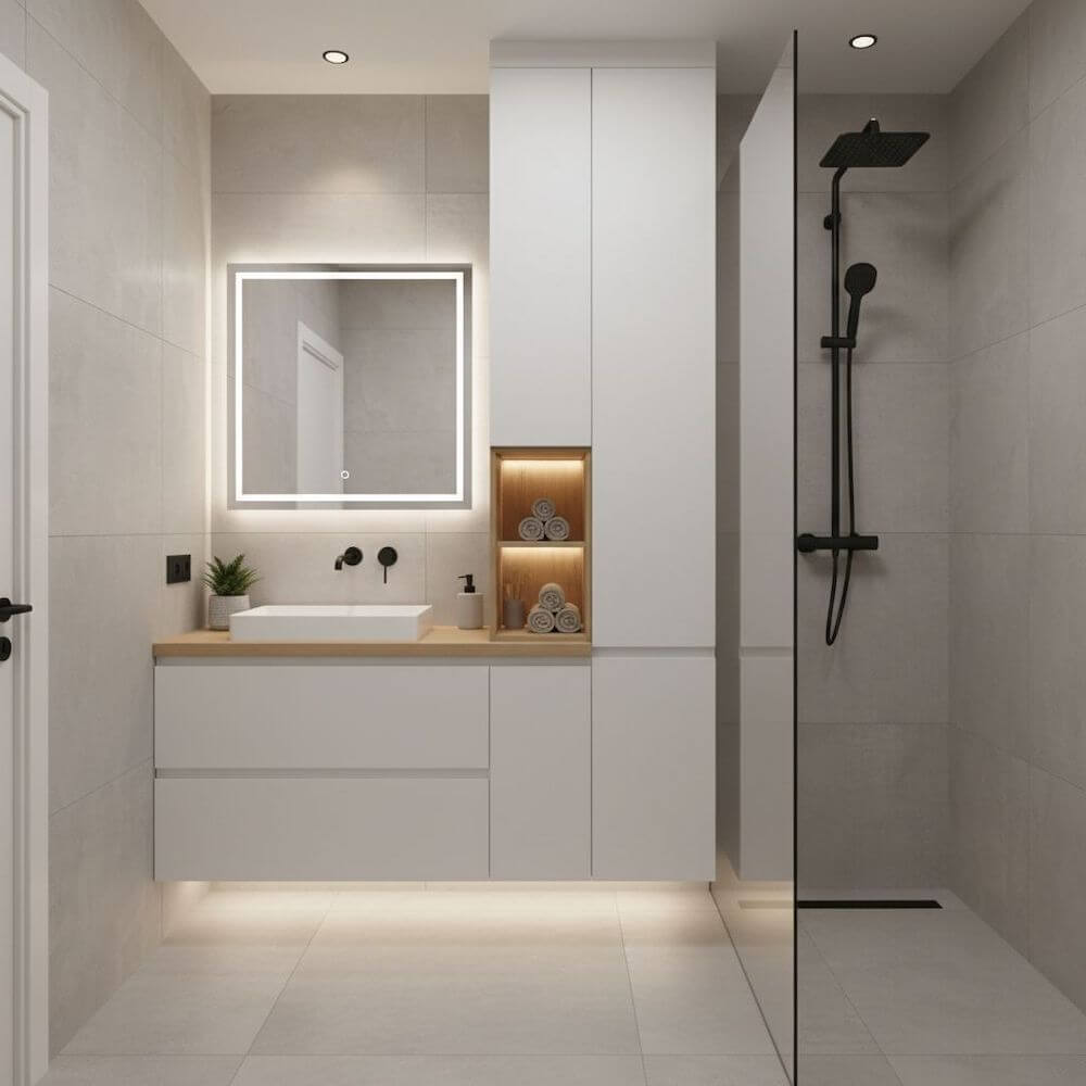 Mała łazienka w bloku z prysznicem w stylu minimalistycznym 