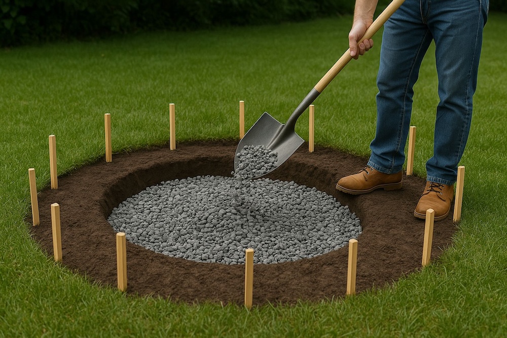 ognisko w ogrodzie z kamieni - utworzenie warstwy drenażowej 