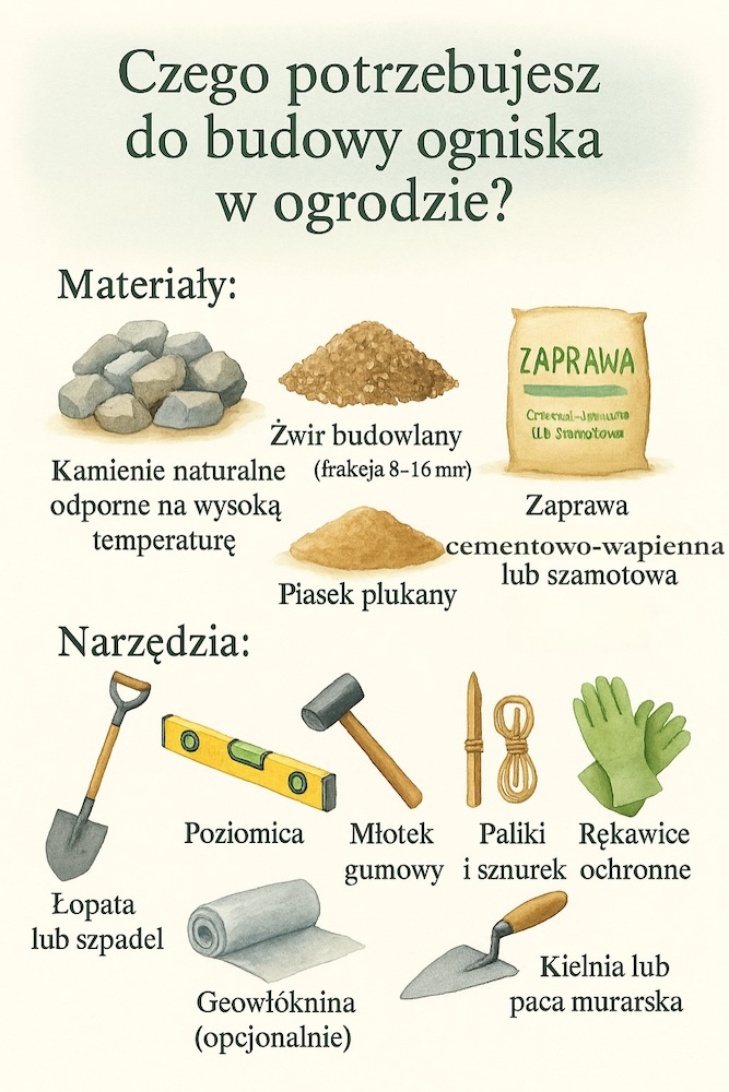 ognisko w ogrodzie z kamieni - potrzebne narzędzia i materiały 