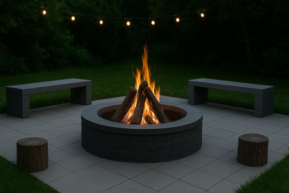 ognisko w ogrodzie z kamieni - nowoczesny projekt 