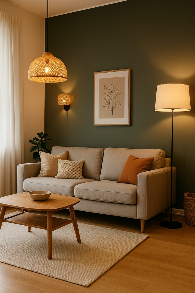 różnorodne oświetlenie w salonie w bloku