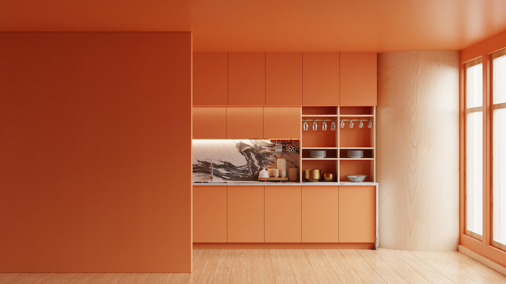 Pomarańczowa nowoczesna kuchnia 