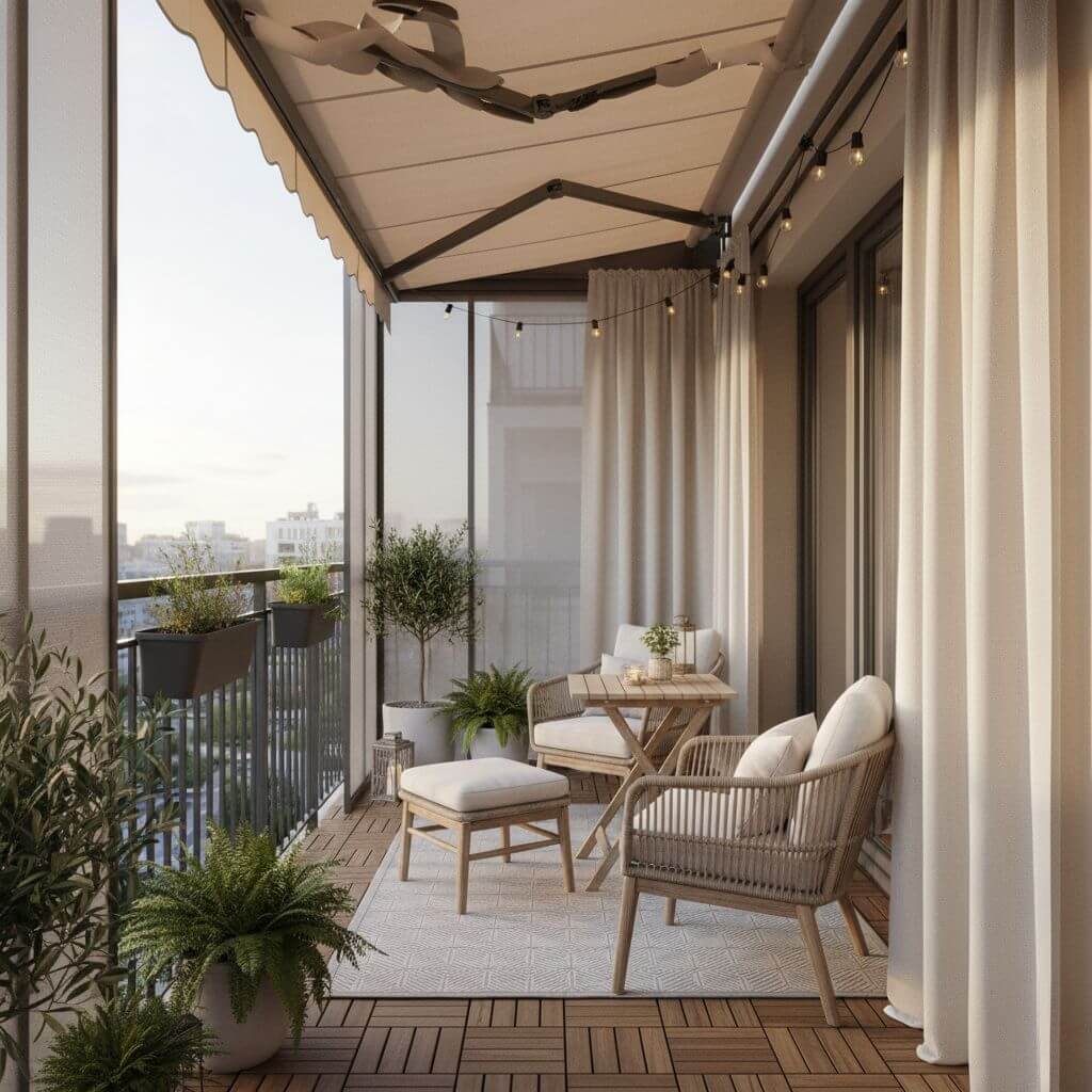 Pomysł na balkon w bloku - markizy chroniące przed słońcem