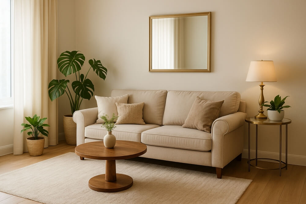 rośliny w salonie w bloku