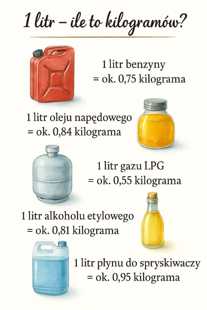 1 litr - ile to kilogramów różnych płynów 