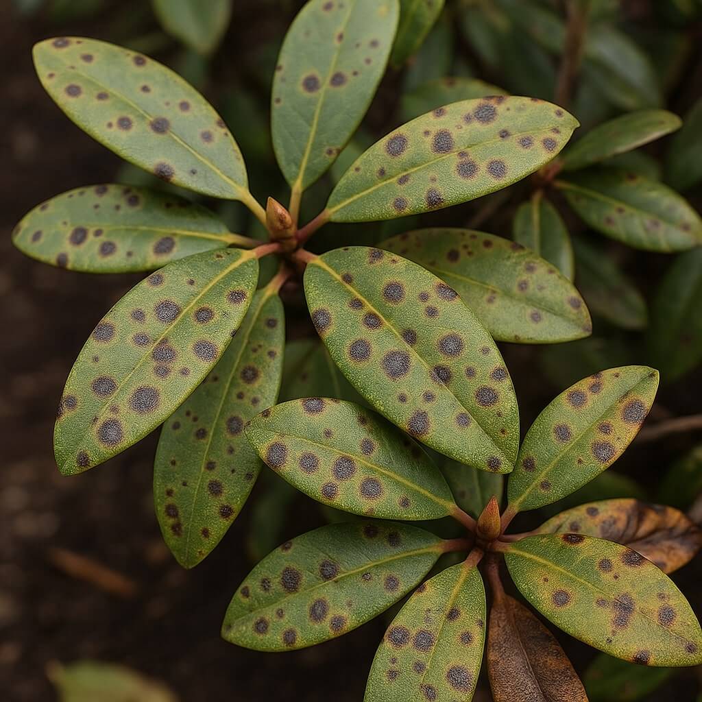 Choroby rododendronów - plamistość liści