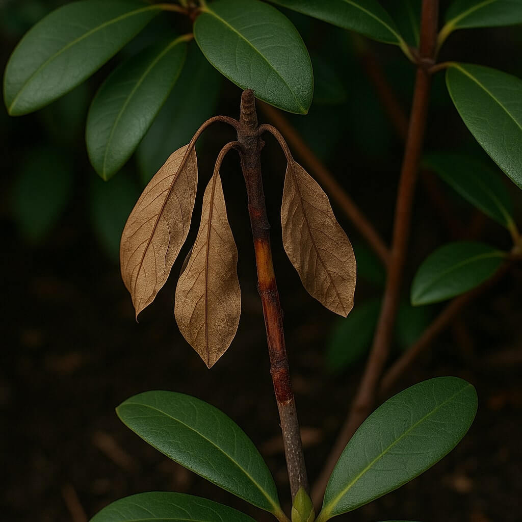 Zamieranie pędów rododendrona powodowane przez grzyby
