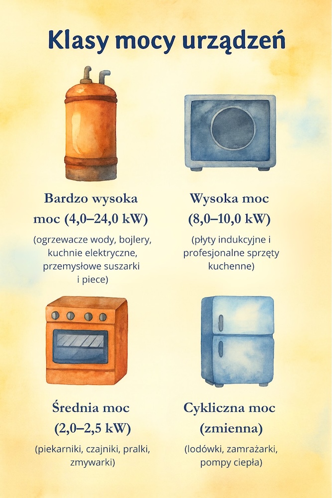 kalkulator zużycia prądu - moce różnych urządzeń 