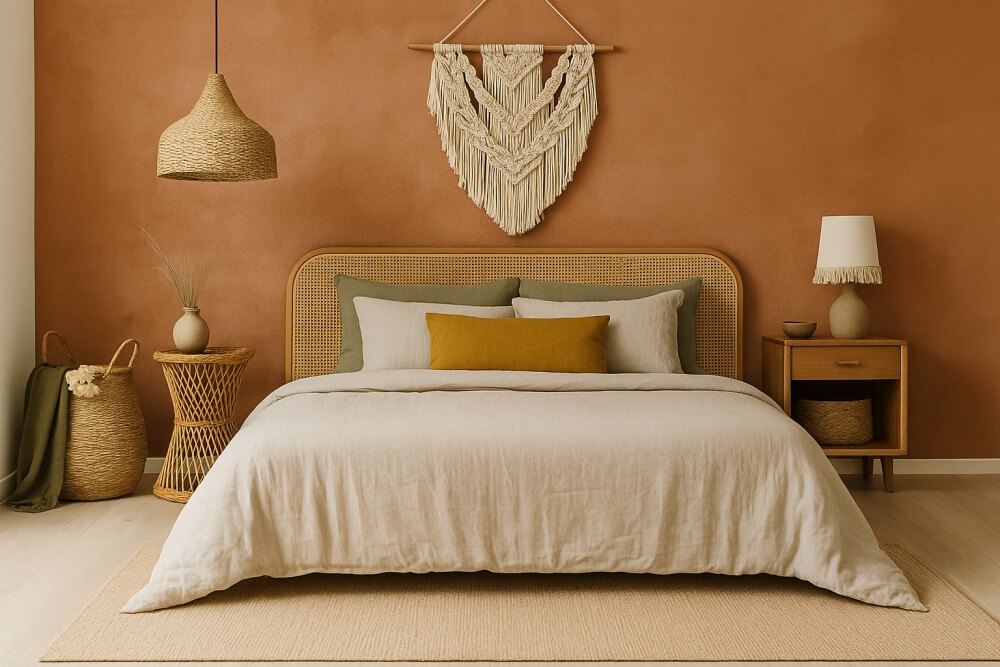 modne kolory ścian galeria zdjęć z boho dodatkami 