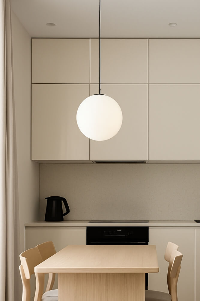 wisząca lampa w salonie nad stołem 