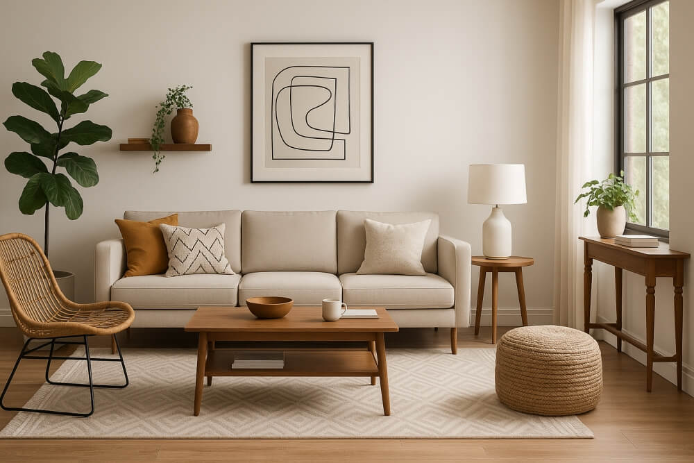 piękny salon w stylu eklektycznym 