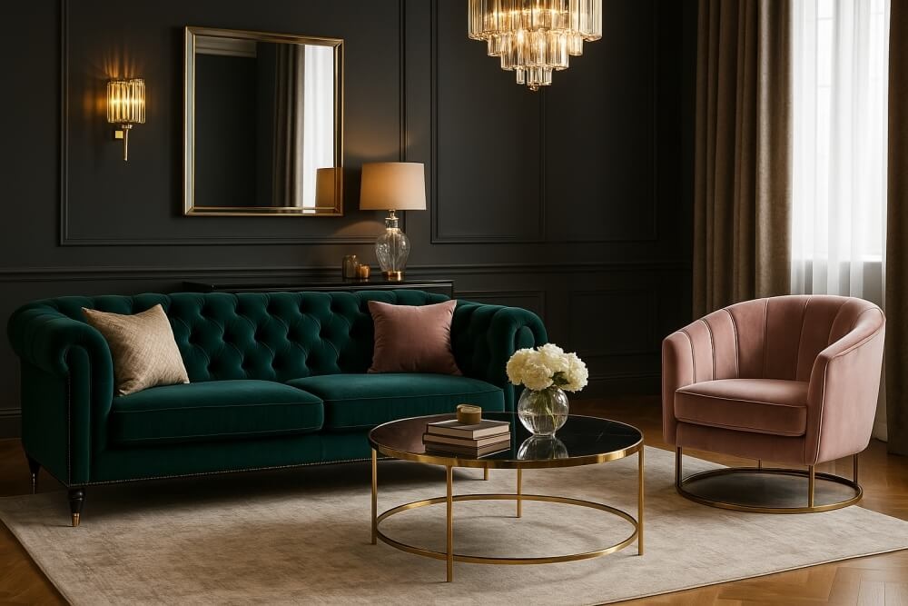 piękny salon w stylu glamour 