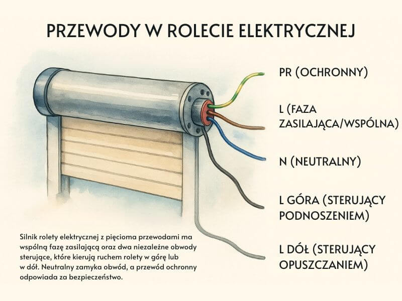 Podłączenie rolety 5 przewodów - główne przewody