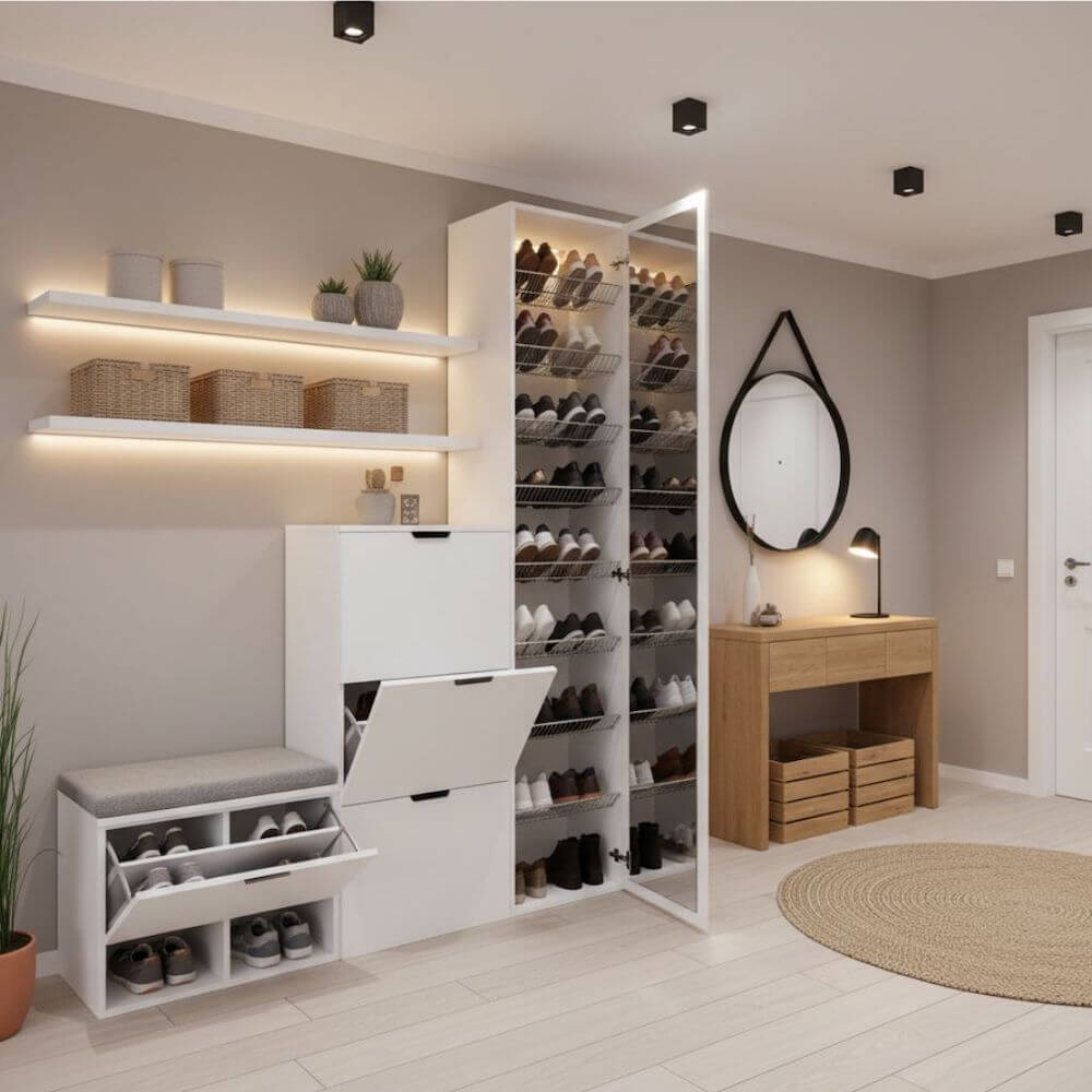 Pomysły na przedpokój z dużą ilością miejsca na buty