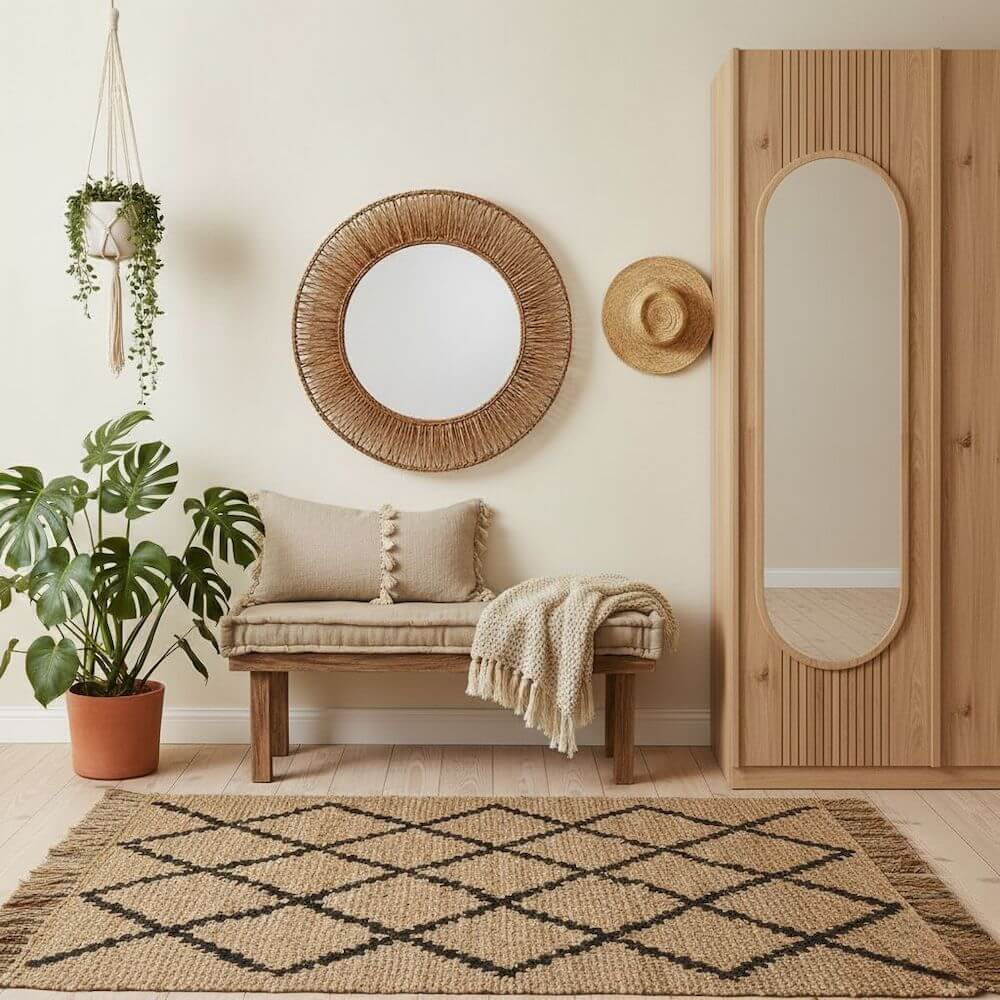 Boho przedpokój z drewnem 