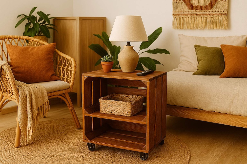 stolik z półkami w stylu boho 