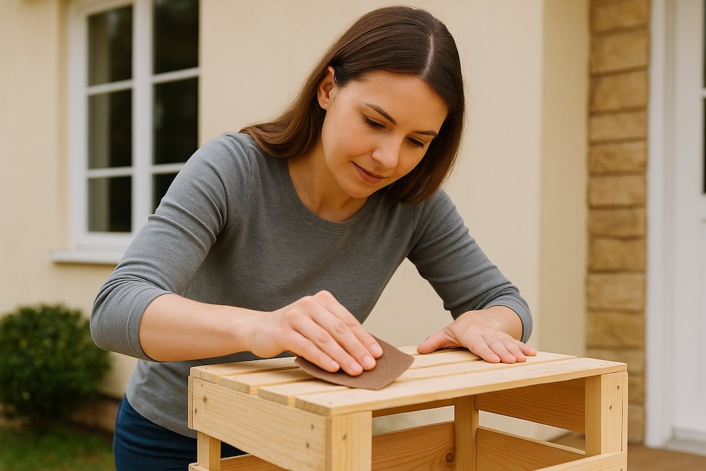stolik ze skrzynki - szlifowanie papierem ściernym 