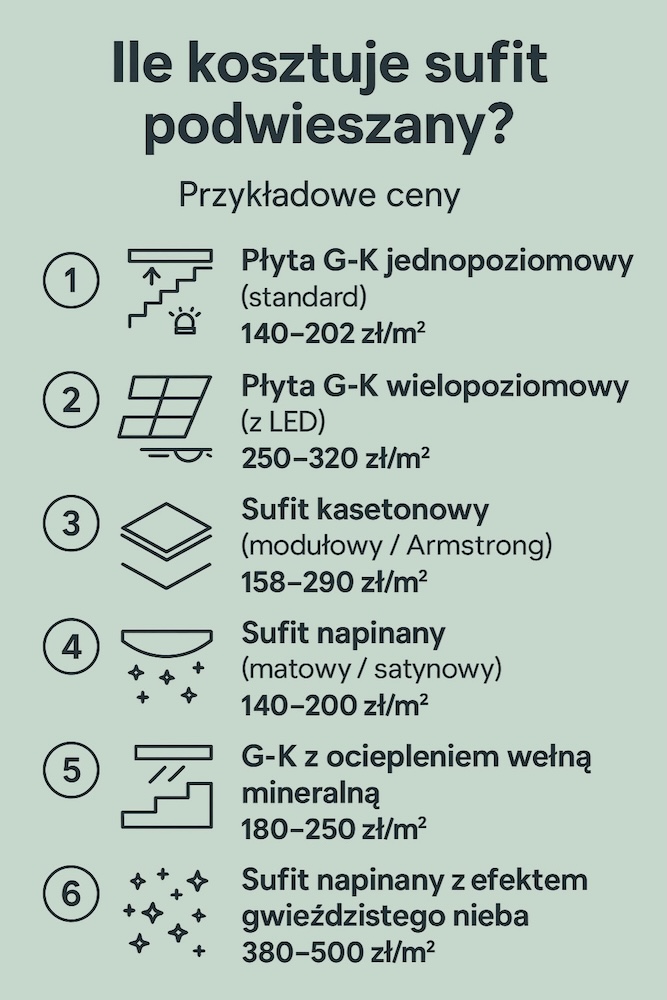 sufit podwieszany - cena za materiały 