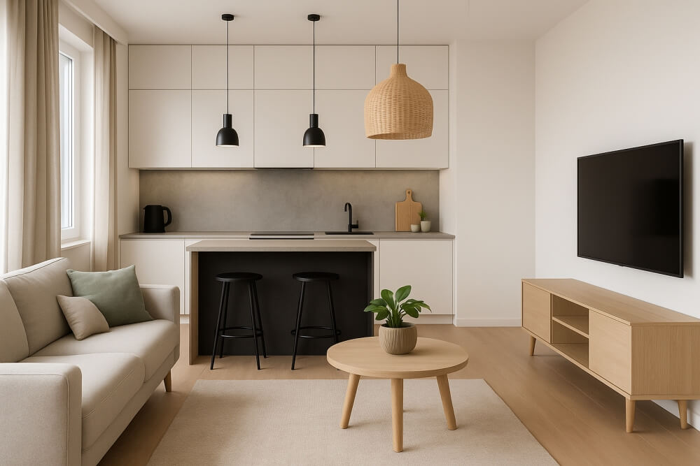 mała kuchnia z salonem - układ przestrzeni 