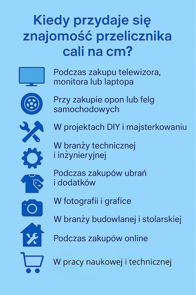 przykłady zastosowania przelicznika cali 