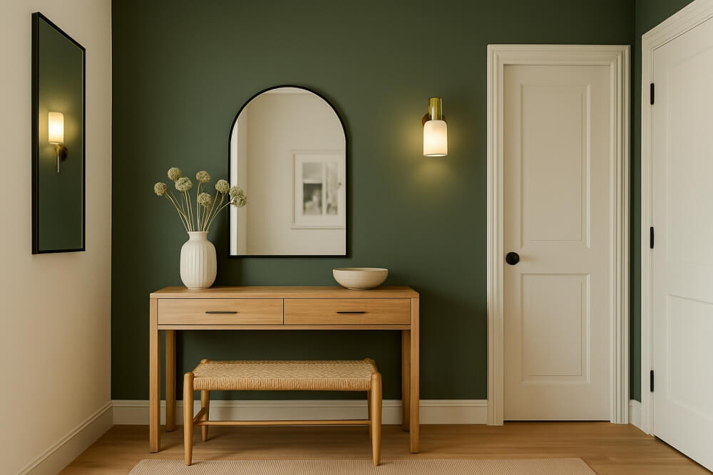 przedpokój z zieloną ścianą 