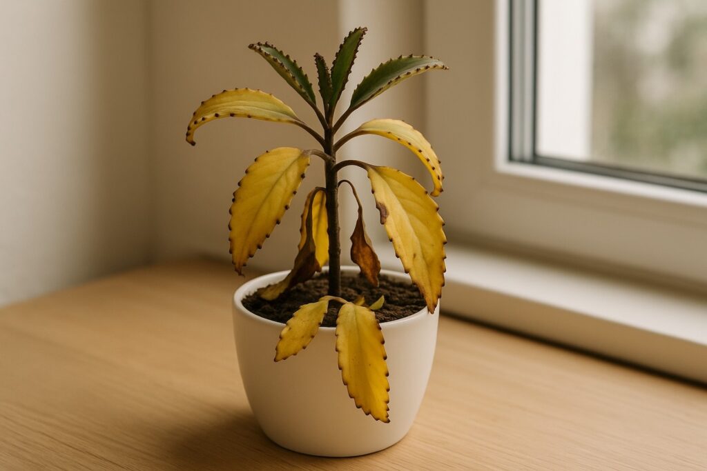 przelana żyworódka z żółtymi liśćmi 