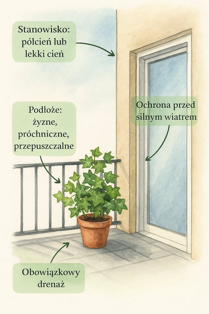 bluszcz na balkonie - wymagania 