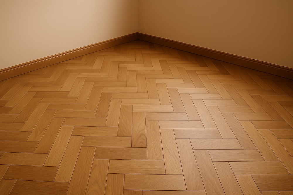 podłoga z drewna we wzór jodełki 