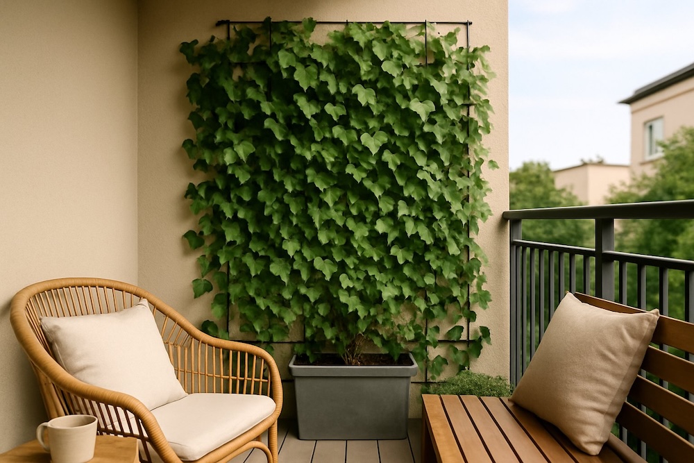 bluszcz na ścianie balkonowej 