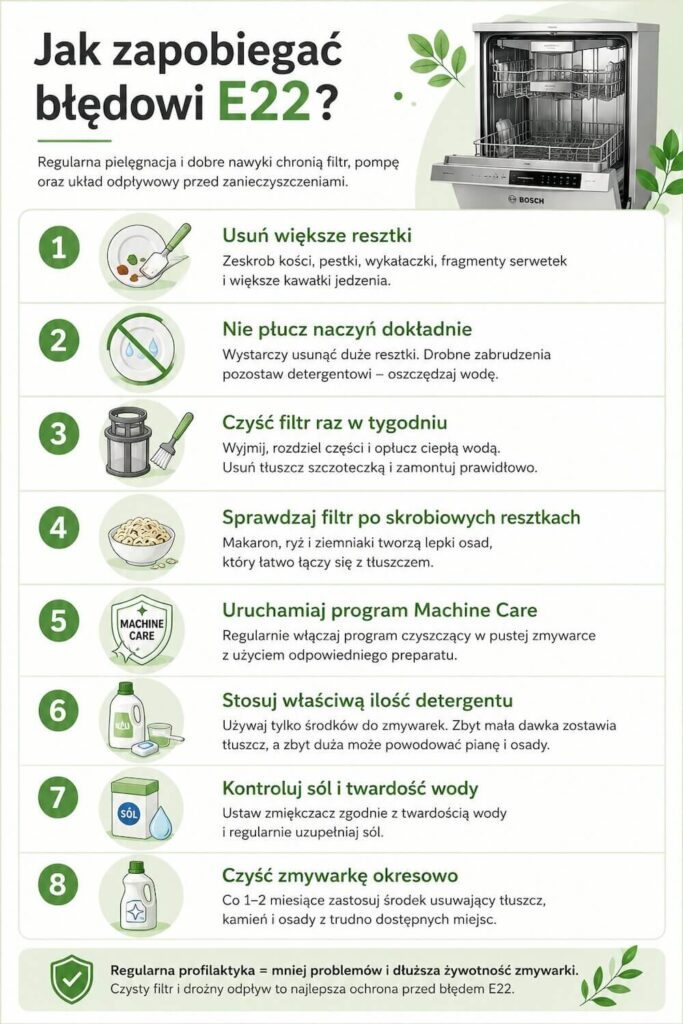 Zmywarka Bosch - błąd E 22. Jak zapobiegać? Jak zapobiegać błędowi E 22 w zmywarce Bosch?