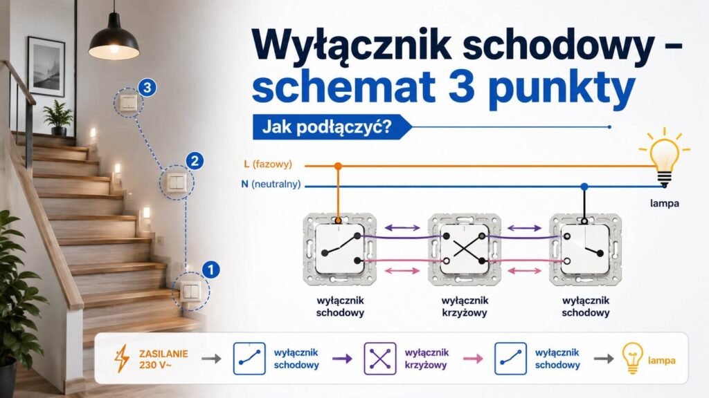 Wyłącznik schodowy - schemat 3 punkty. Jak działa?