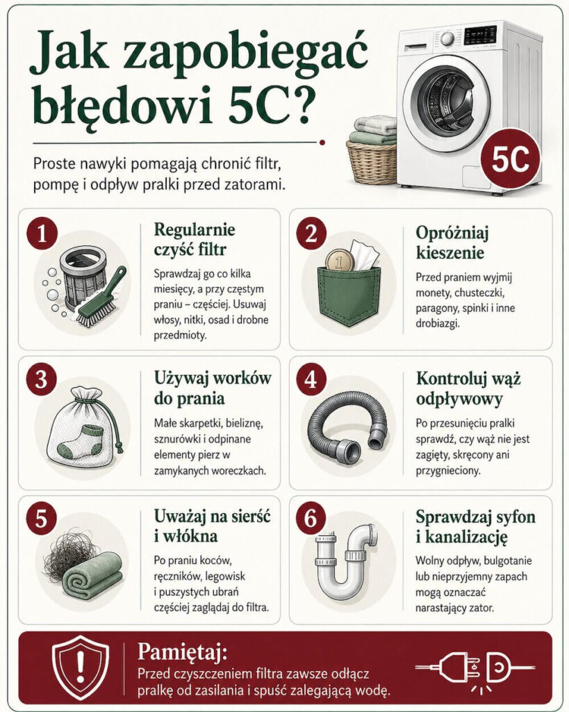 Jak zapobiegać błędowi 5C w pralce Samsung? Pralka Samsung - błąd 5C. Jak zapobiegać?