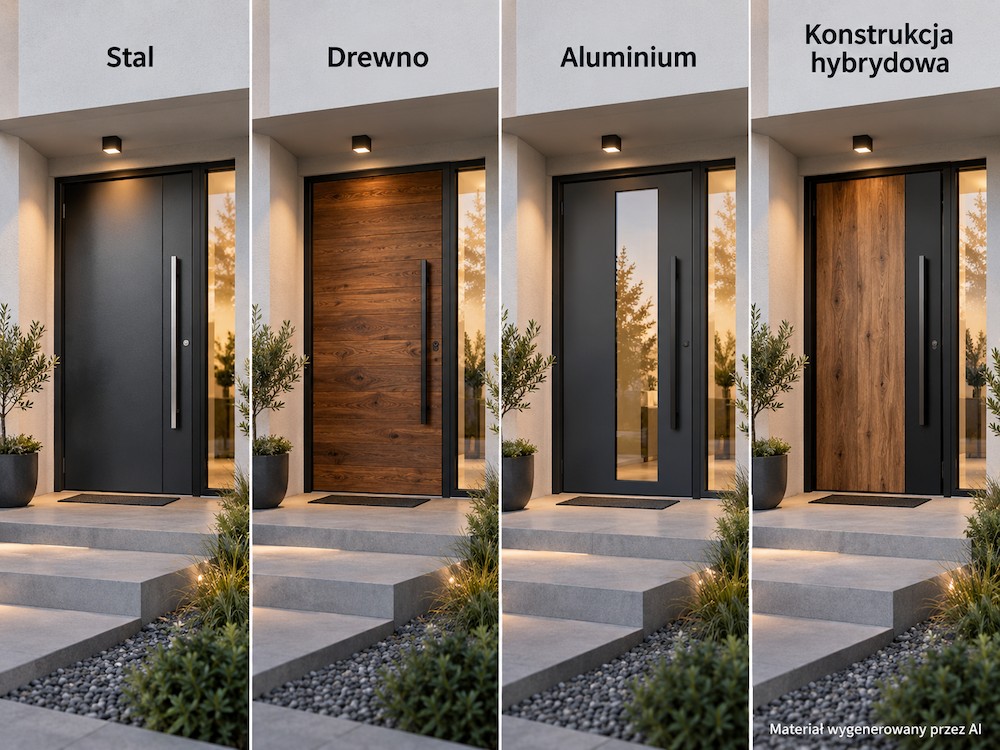Materiały drzwi zewnętrznych Jakie drzwi zewnętrzne – stal, drewno, aluminium i hybryda